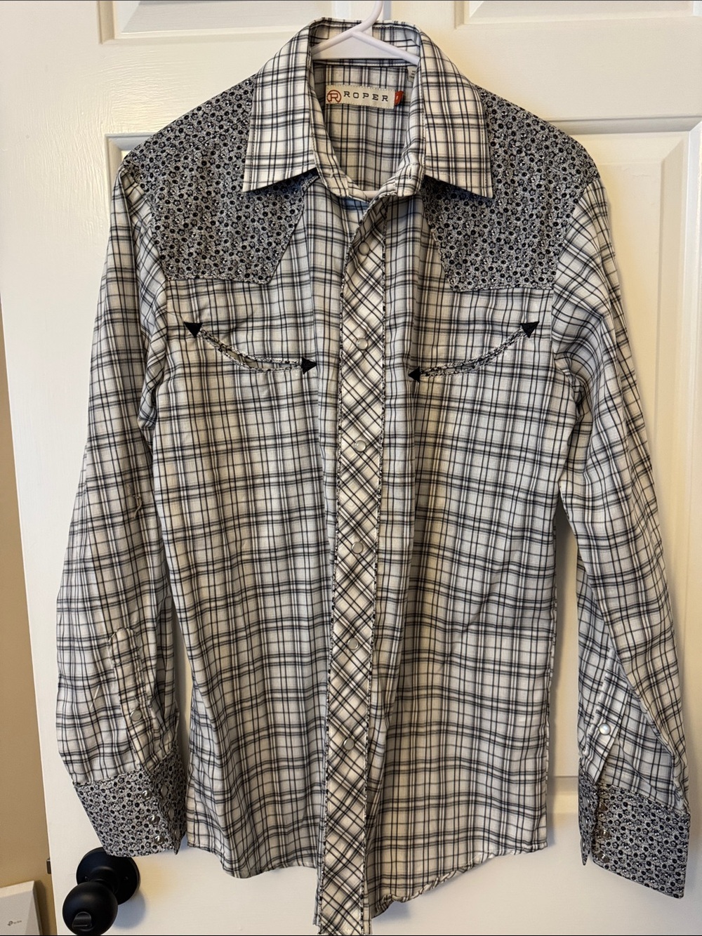 Roper Men's Black & White Plaid Western Button-Down Shirt with Contrast Yoke